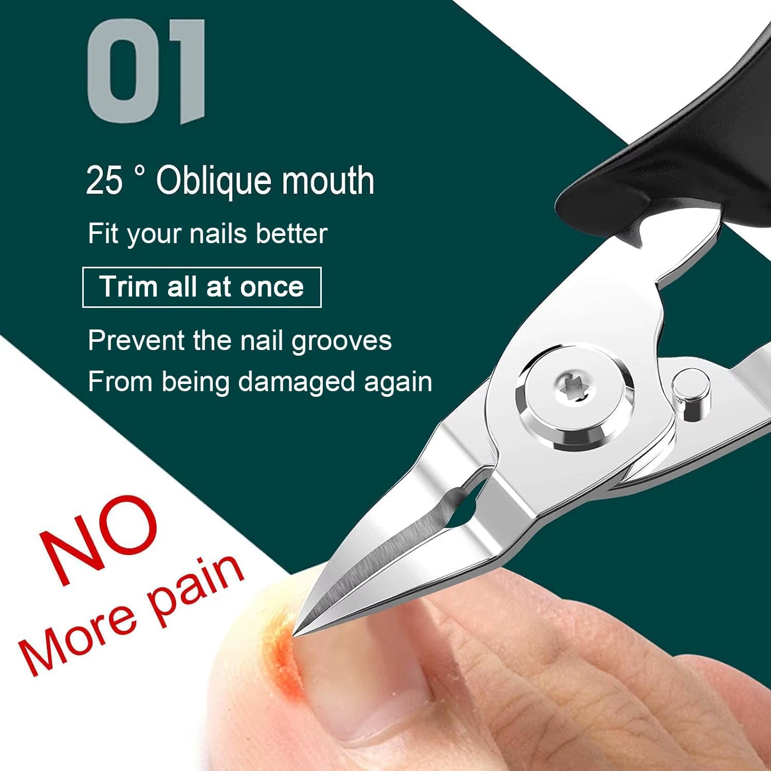 Stainless Steel Toenail Clippers for Thick & Ingrown Nails - Concave Edge Curved Blade, 30° Sharp Precision Trimming