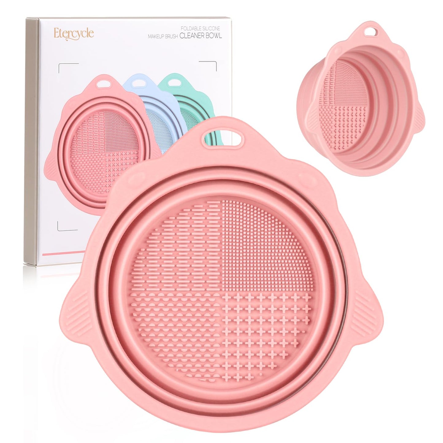Foldable Silicone Makeup Brush Cleaner Bowl -  Portable Cleaning Tool for Brushes, Powder Puffs, and Sponges (Pink)
